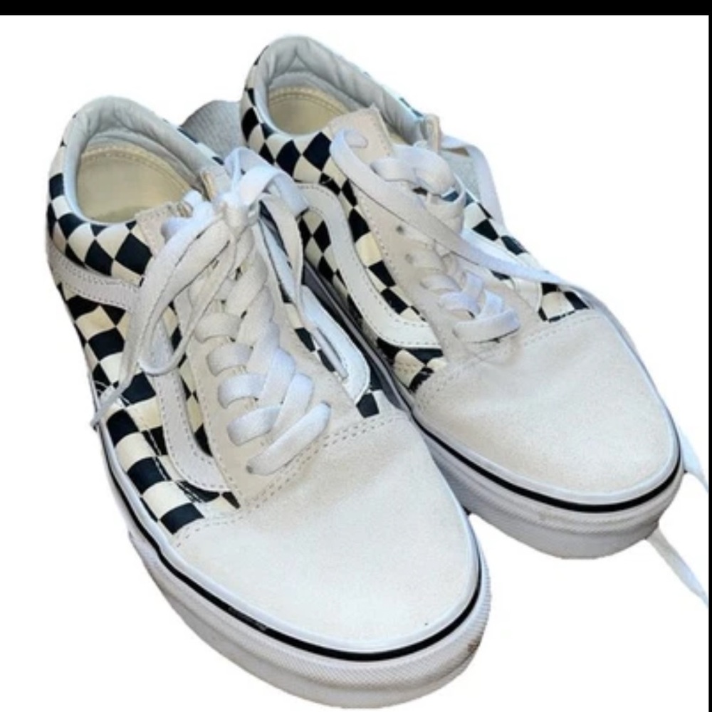 Vans Old Skool Womens 8, Mens 6.5 Checkerboard Soles Black White Sneakers Shoes